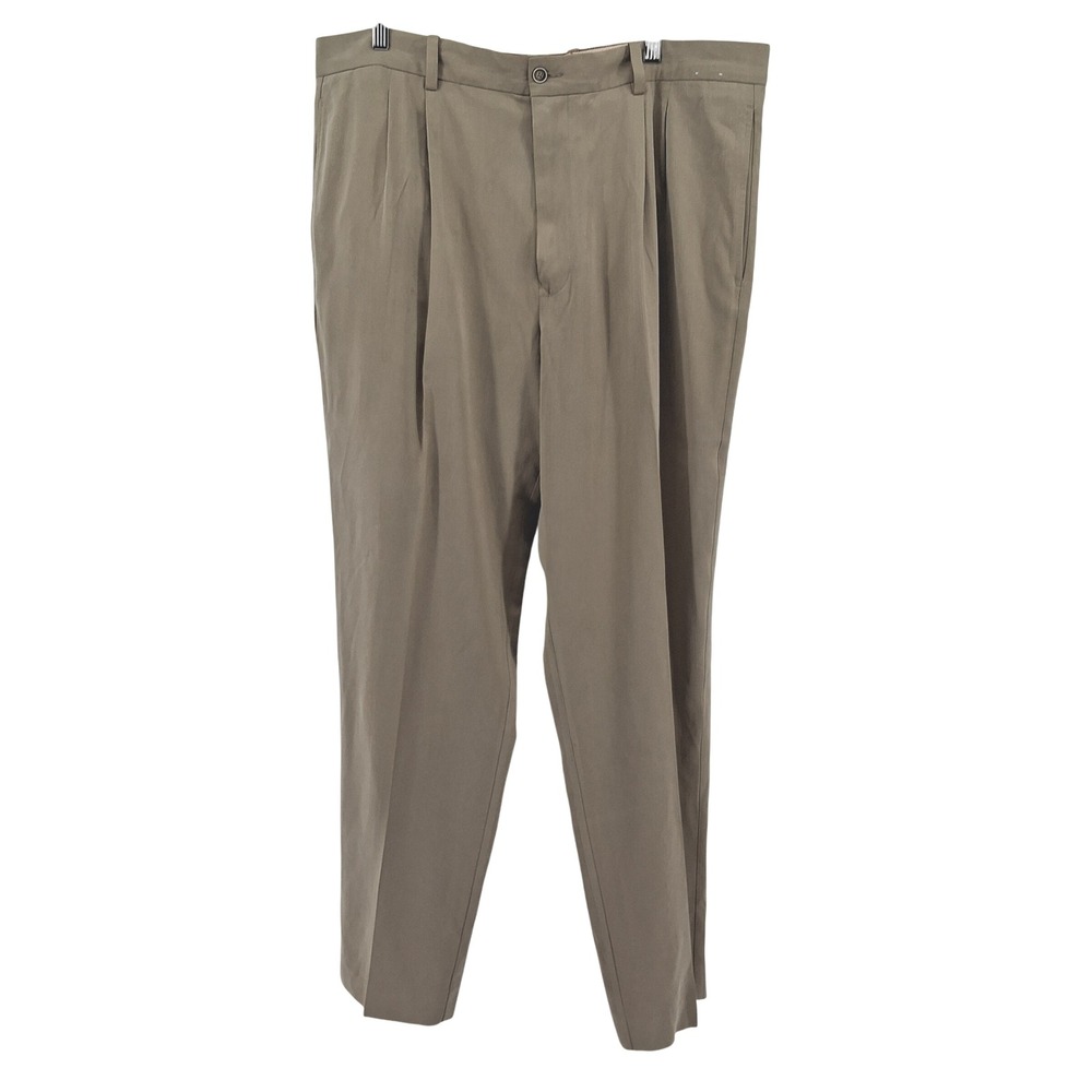 Tommy Bahama Men's 38x34 Pleated Dress Pants Khaki Silk Blend Herringbone Slacks
